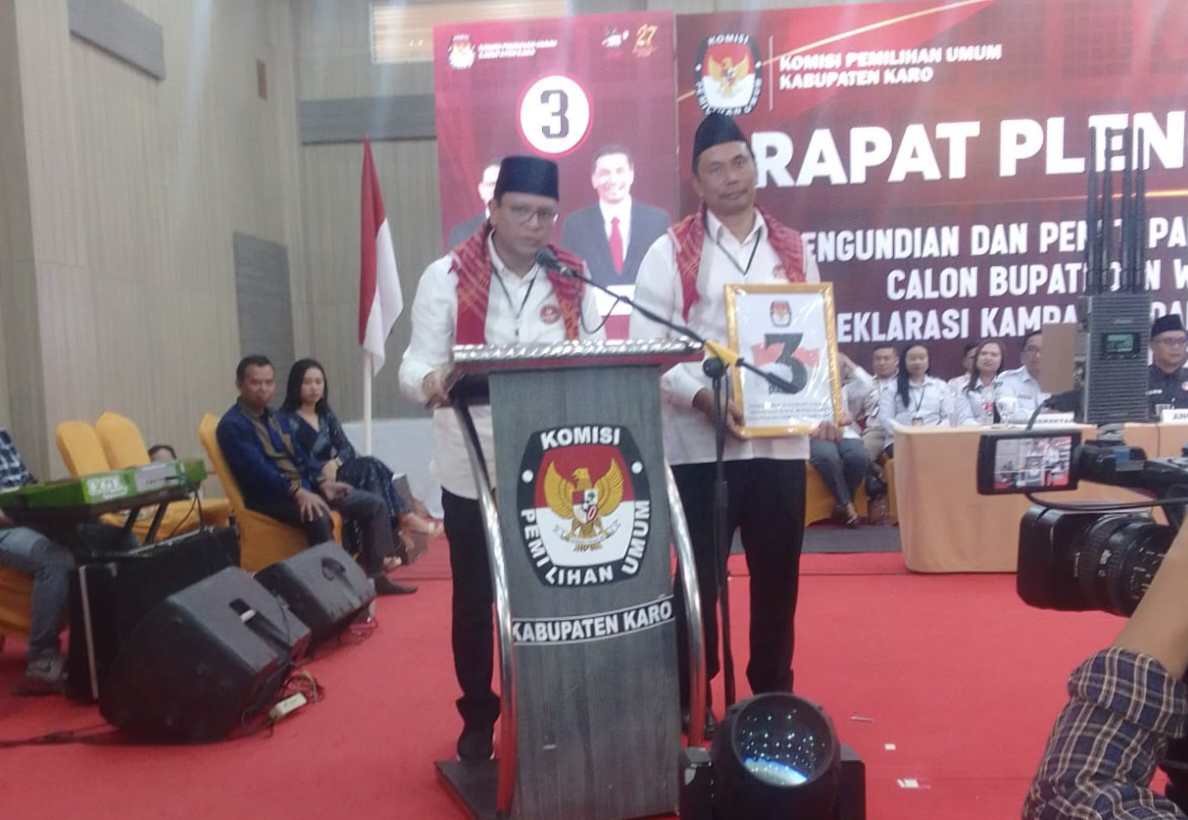 Paslon Bupati dan Wakil Bupati Karo, Tino Mimana Sinuraya – Onasis Sitepu Dapat Nomor Urut 3