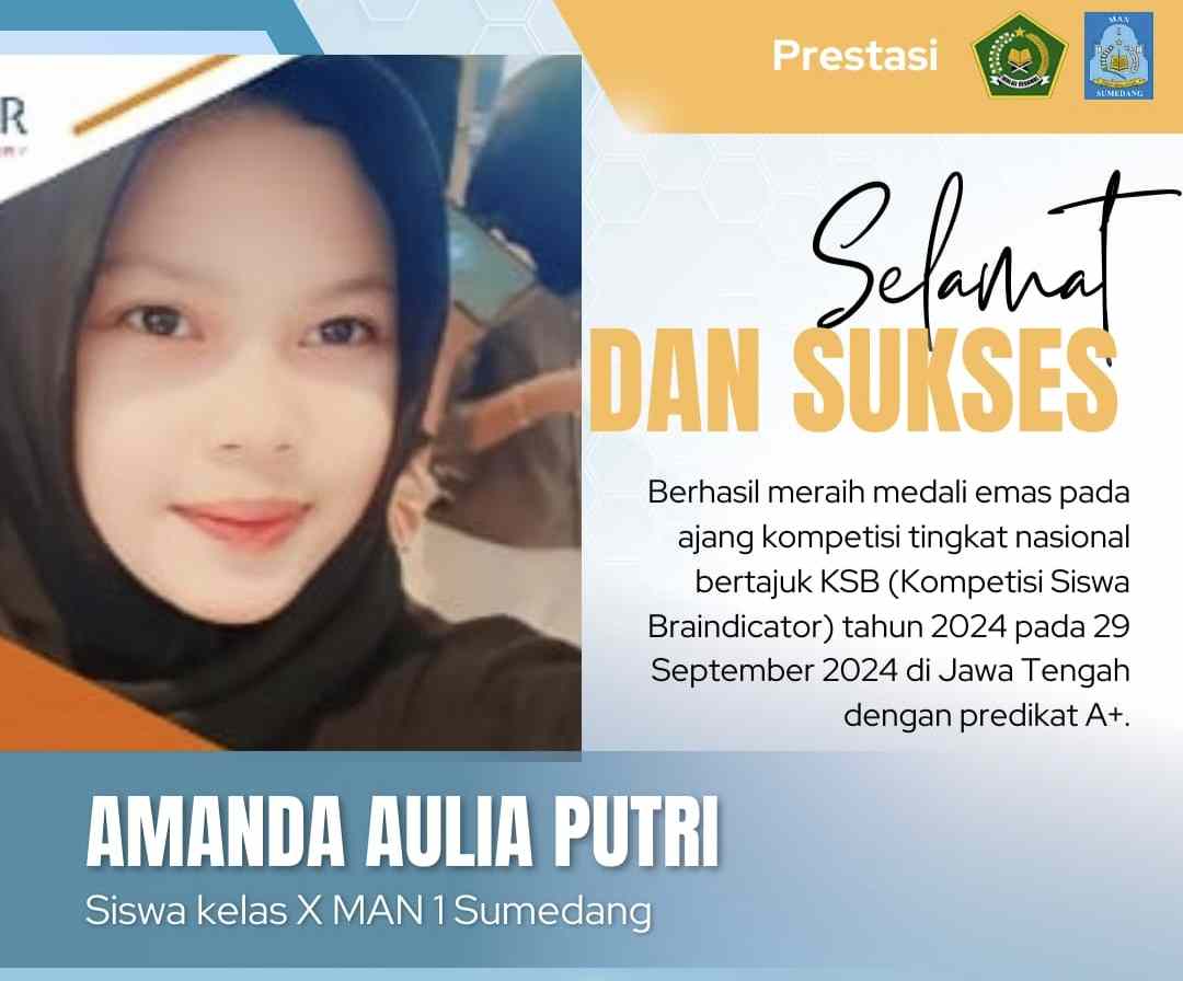 Amanda Aulia Putri, Siswa MAN 1 Sumedang Raih Emas dalam Kompetisi Nasional Kimia