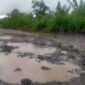 Foto: Kondisi jalan provinsi Tigarunggu-Pematangraya, Kab. Simalungun yang hancur total / Roy Prawira Pandia