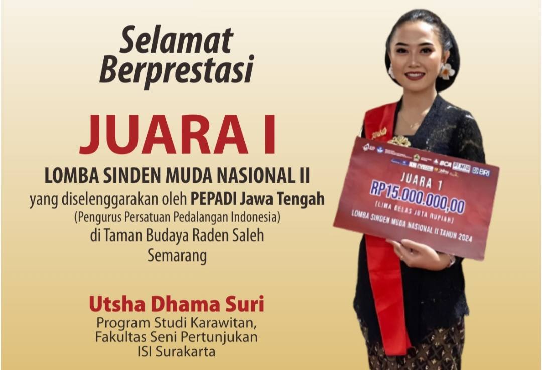 Juara Grand Final Lomba Sindhen Muda Nasional, Utsha Dhama Suri Tercatat Sebagai Mahasiswa ISI Solo