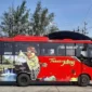 Sebuah bus Trans Jateng dengan gambar Gedung Grujug terlihat di Terminal Gemolong belum lama ini. (Istimewa/FB Info Sumberlawang)