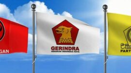 Bendera Partai Gerindra, PDIP dan Partai Golkar. (Ilustrasi: Pinterest) 