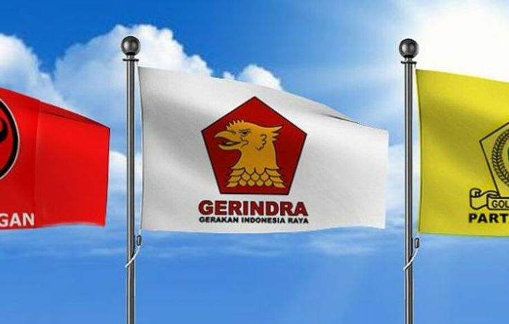 Bendera Partai Gerindra, PDIP dan Partai Golkar. (Ilustrasi: Pinterest) 